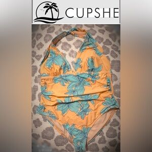 Cupshe Halter One-Piece with Teal Floral Print